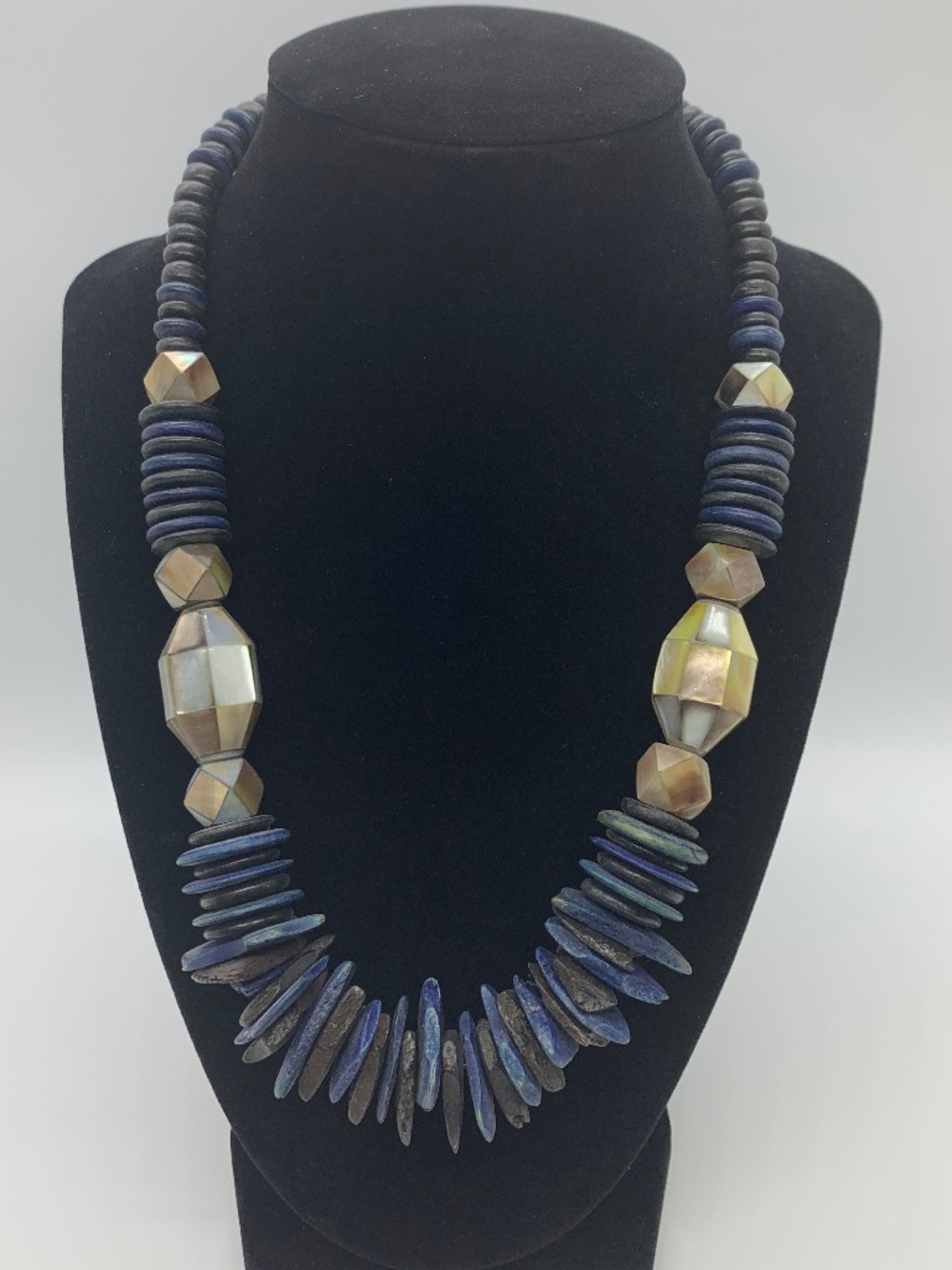 Vintage Wooden Blue & Silver Necklace